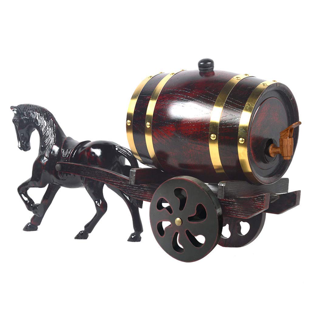 Botte di Vino in Legno Botti per la vinificazione Botti da 5 Litri a Forma di Carrello trainato da Cavalli Unico Botte di Vino in Rovere Fusto Kit Contenitore Ornamento Vino Rosso