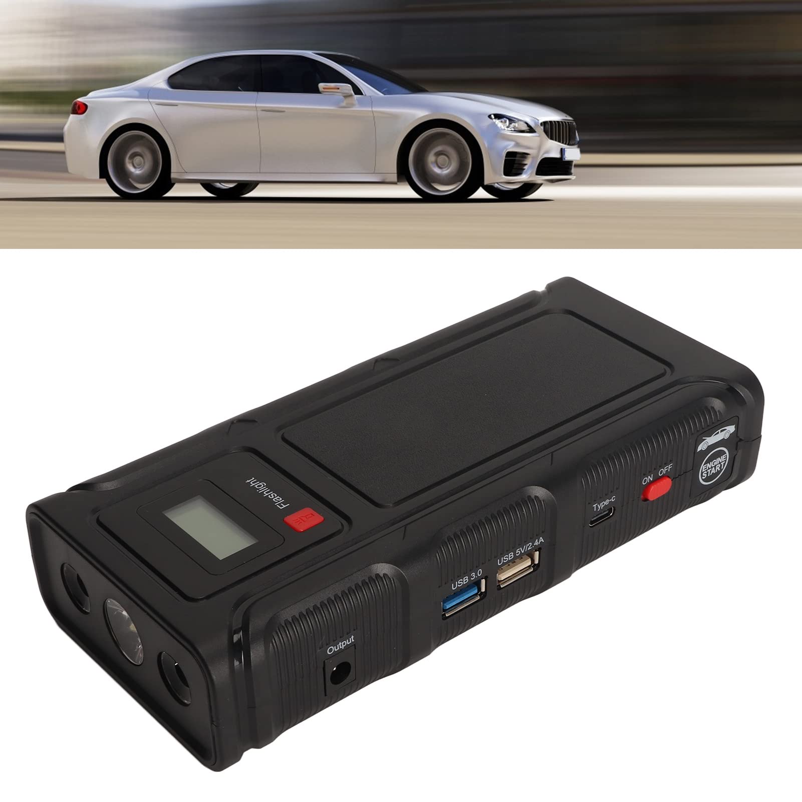 Urządzenie ułatwiające rozruch samochodowy 12 V, wodoszczelność IP65, cyfrowy wyświetlacz Autostart, szczyt 2000 A, z oświetleniem LED, do motocykli o pojemności do 6 l (wtyczka UE 100-240 V)