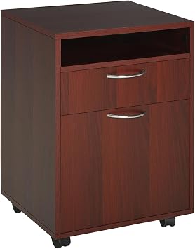Compact Under-Desk Mobile File Cabinet Mahogany - 1 Drawers + Open Shelf, 4 Rolling Casters with Locking Brakes, for Home Office