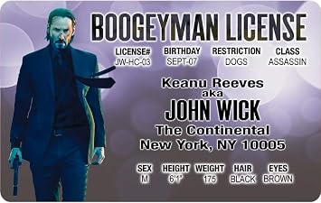 Parody ID | John Wick ID | Fake ID Novelty Card | Collectible Trading Card Drivers License | Novelty Gift for Holidays | Made in the USA
