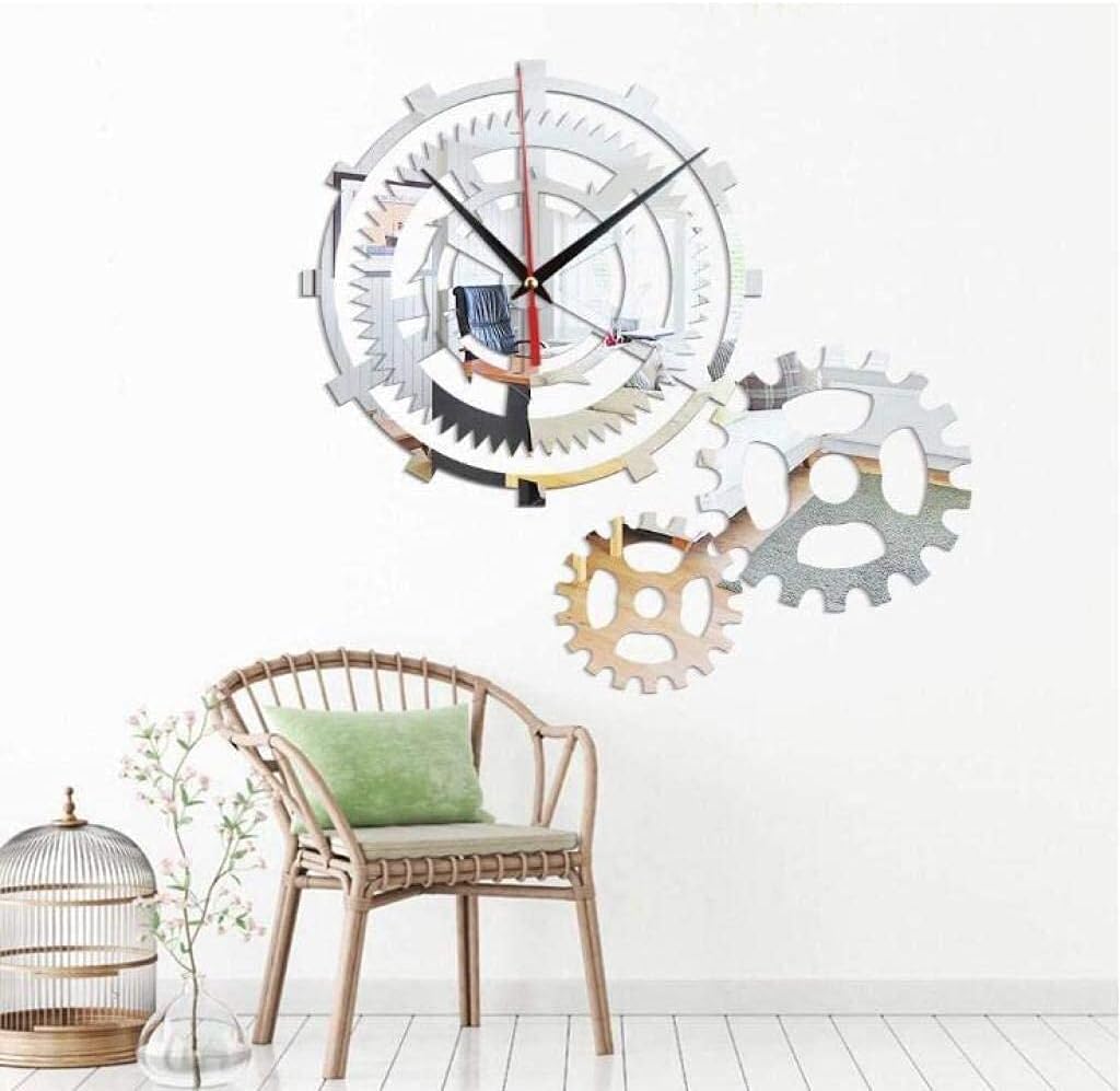 Wall Clock Acrylic Industrial Style Wall Clock Gear Mirror Clock Wall Sticker