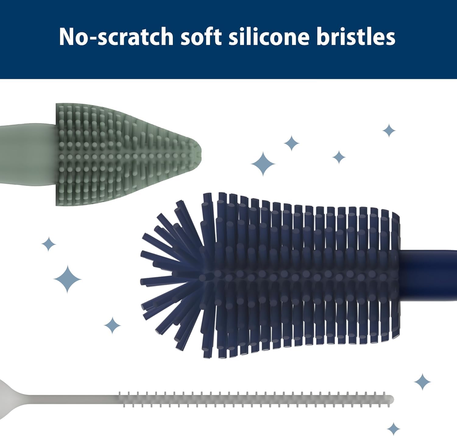 Dr. Brown's Silicone Cleaning Brush Set with Bottle, Spout, and Straw Brush, 3-Pack + Soft Touch No Scratch Baby Bottle Cleaning Brush, Blue