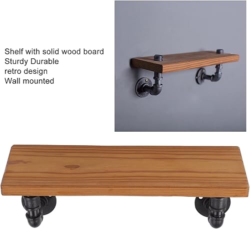 Miniatura 6 de TOPINCN Estantería de tubería industrial montada en la pared, tablero de madera maciza, estantes flotantes de hierro forjado, estante de pared de