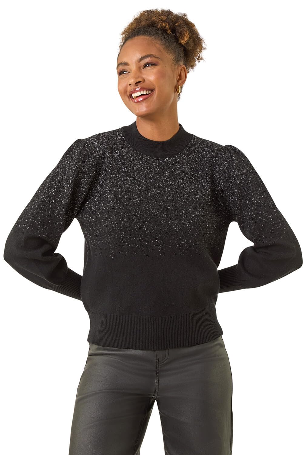 Roman Originals Ombre Speckled Knit Jumper for Women UK - Ladies Everyday Autumn Winter Crew Neckline Comfy Soft Evening Vacation Work Party Night Out - Black - Size ONE