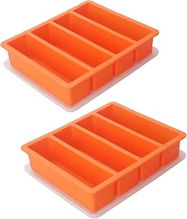 Large and Long Ice Cube Tray 2 Pack Silicone Freezing Container Sticks with Lid for Whiskey, Water Bottle, Food Leftovers and Baking (2pack Orange)