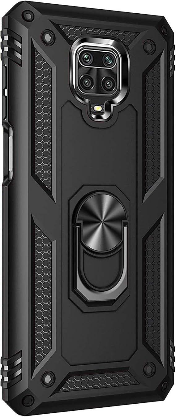 Microsonic Xiaomi Redmi Note 9S için Kılıf Military Ring Holder Siyah [Redmi Note 9S ile Uyumlu Kılıf - Siyah]