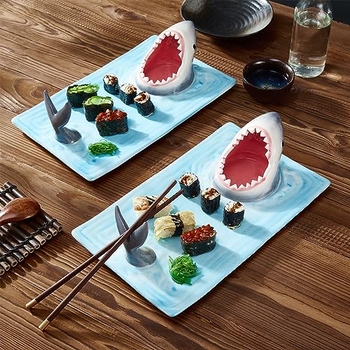 Image of Shark Plates, Upgraded 3-in-1 Shark Sushi Plate, Shark Sushi Plate, Shark Plate with Sauce Compartment, Food Safe Material, Microwave /Oven /Refrigerator /Dishwasher Safe (rectangular)