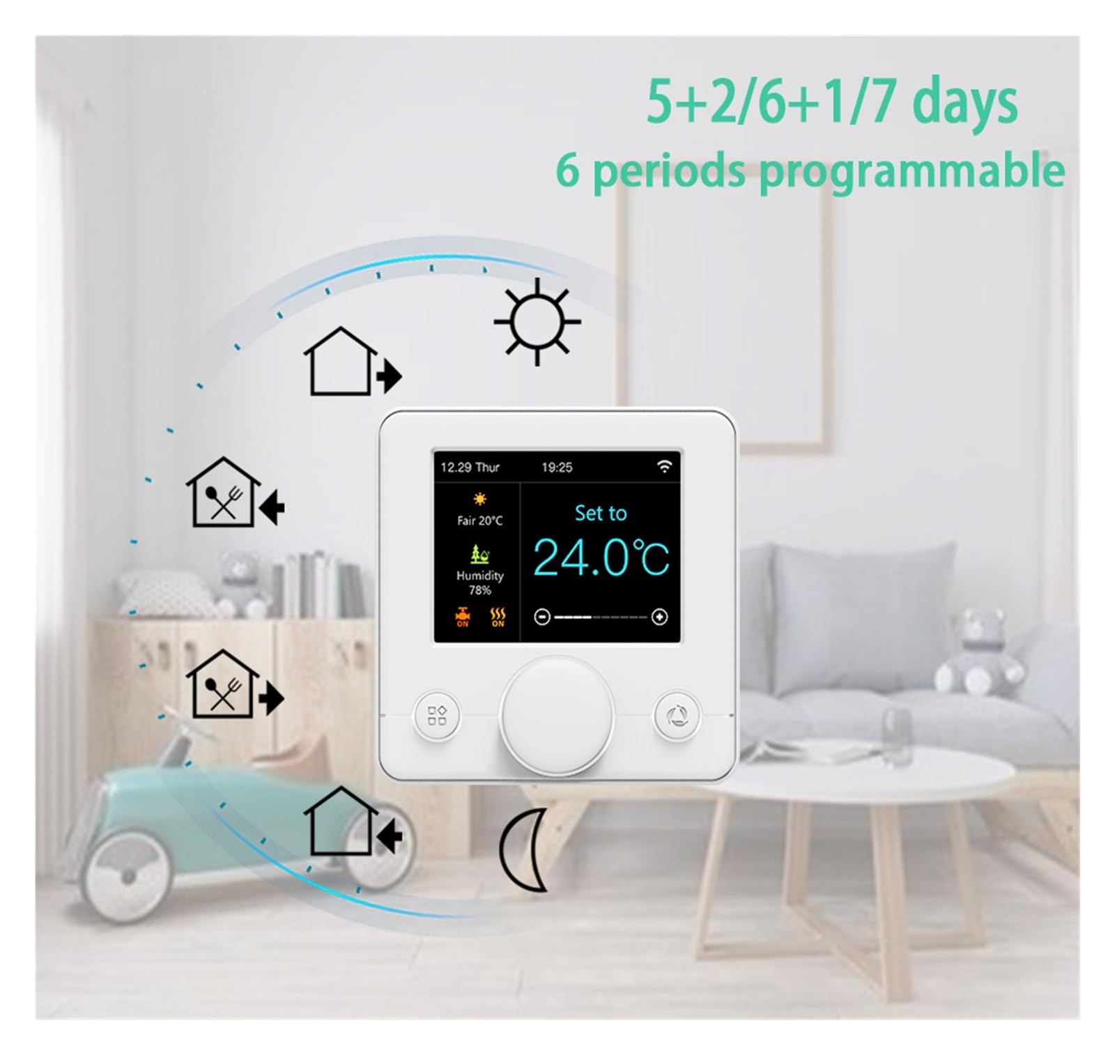 Termostato Inteligente WiFi for Agua/calefacción eléctrica por Suelo, Caldera de Gas, Controlador de Temperatura Ambiente y Humedad