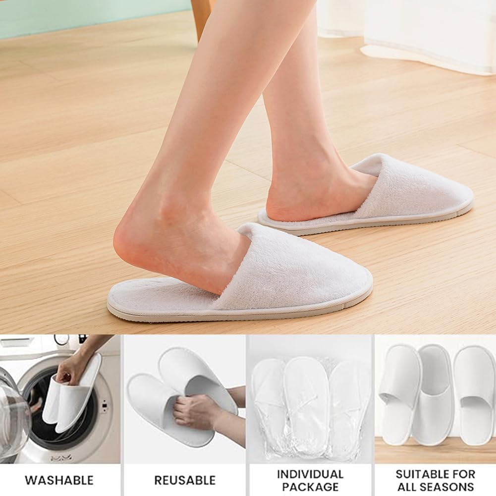 Pantofole Antiscivolo Monouso in Spugna Premium - 2 Paia per Hotel e Ospiti - Unisex per Spa e Casa, 29cm