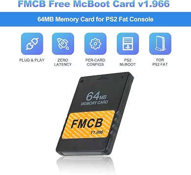BITFUNX PS2 Fat FMCB Free McBoot Card v1.966, Memory Card for PS2 Fat Console - Plug & Play Video Game Adapter with No Lag (64MB)