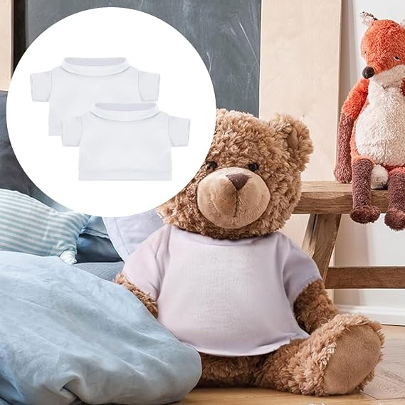 4PCS Stuffed Animal Clothes Set Basic White Tee Shirts for Build-A-Bear & Plush Dolls, DIY Bear Outfits Accessories.