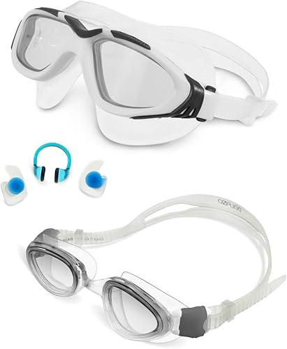 Dolfino Pro Juego combinado de máscaras de natación de silicona, paquete de 2, 1 estrato y 1 visionista, correa ajustable para todos los tamaños,