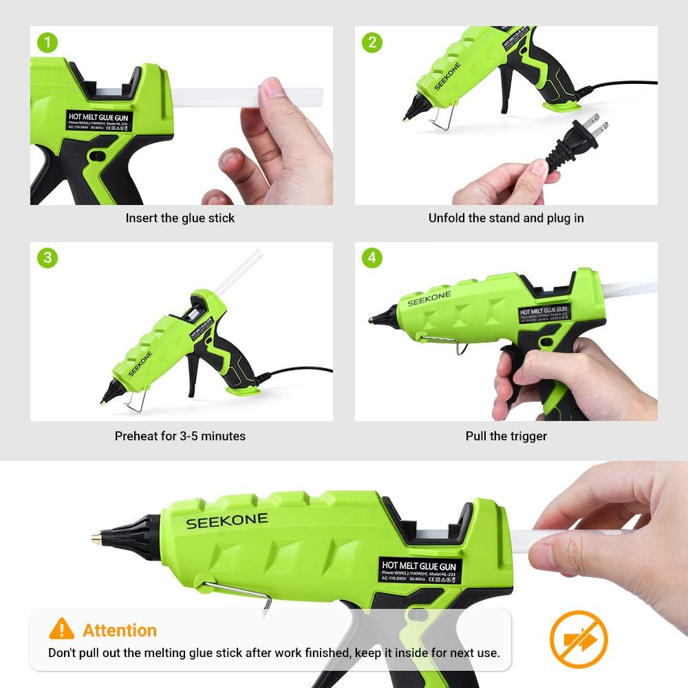 SEEKONE Hot Glue Gun, 60/100W Dual Power Heavy Duty High Temp Melt Glue Gun Kit Tools with 20 Pcs Premium Glue Sticks Suitable for Quick Home Repairs, Arts, Crafts, DIY and Sealing : Arts, Crafts & Sewing