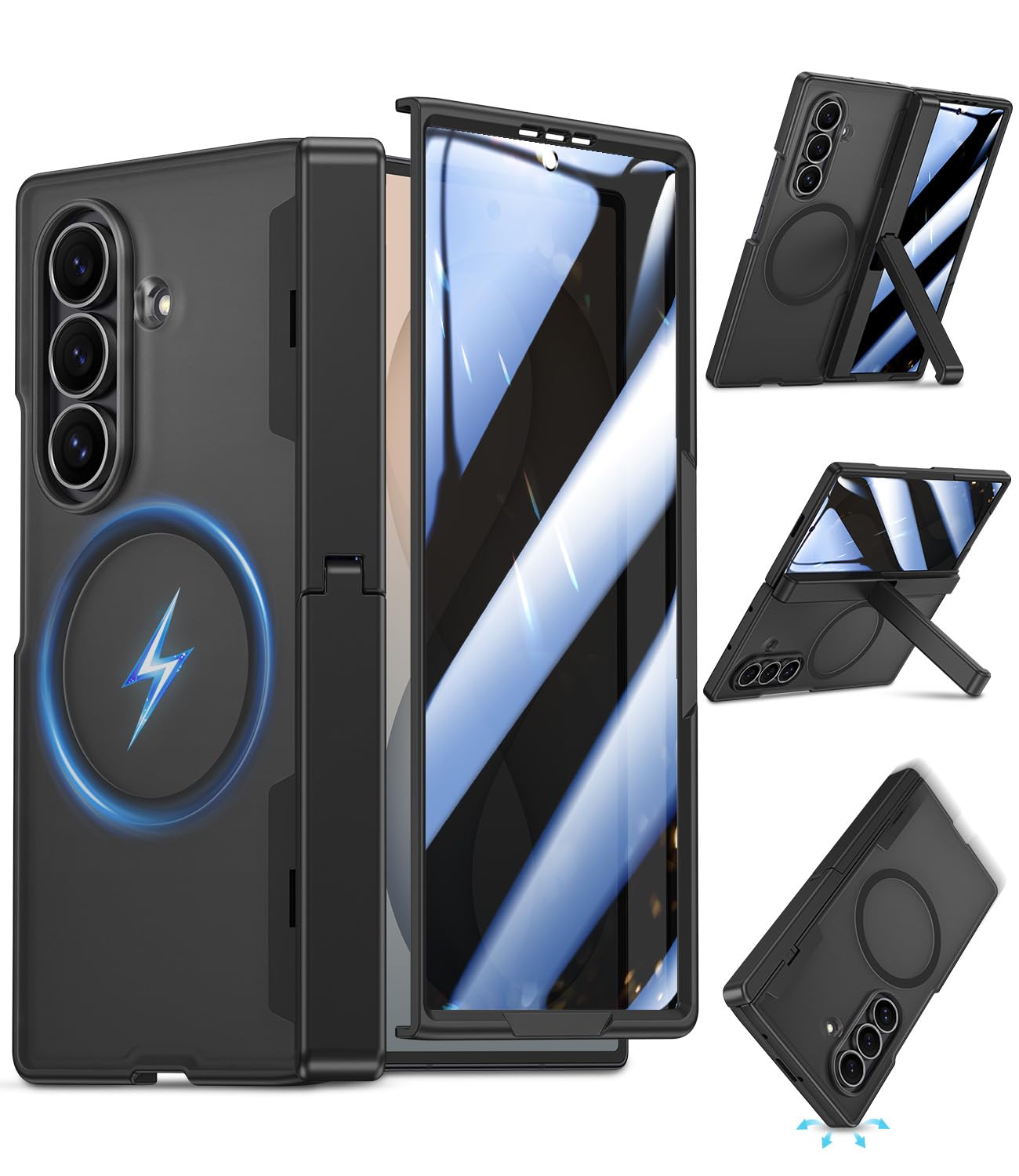 for Samsung Galaxy Z Fold 8 Ultra Case with Privacy Screen Protector, Black | Compatible with MagSafe & Hidden Kickstand & Hinge Protection, Shockproof Double-layer Magnetic Protective Phone Cover Black Galaxy Z Fold 8 Ultra