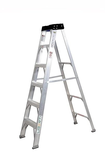 Liberti 5 Step Ladder For Outdoor Use 6' Feet Heavy Duty Professional Aluminium Stepladder (Silver & Black)