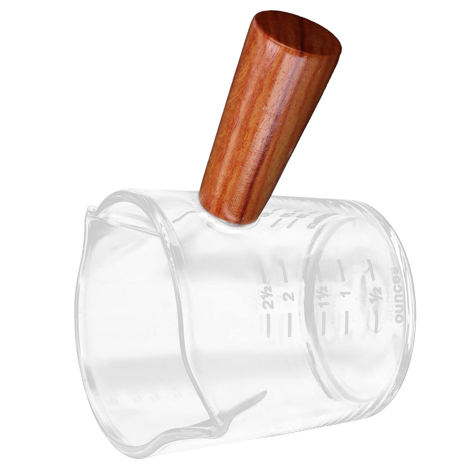 Dubbele Tuitbeker, Dubbele Tuit Melkbeker met Houten Handvat, Glazen Koffie Maatbeker voor Thuiskeuken, Dubbele Tuit Metende Drievoudige Kruik Melkbeker, voor Barista Koffiekaraf Melk(01
