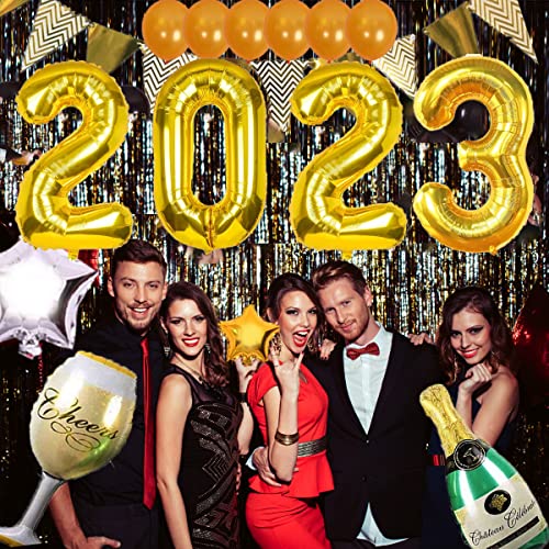 2023 New Years Eve Party Supplies Decorations Kit, Gold White And Black Beer Champagne Foil Balloons Sets, New Year's Background, Graduation Party Supplies Decor For Adult Kids School Classroom #TOP3
