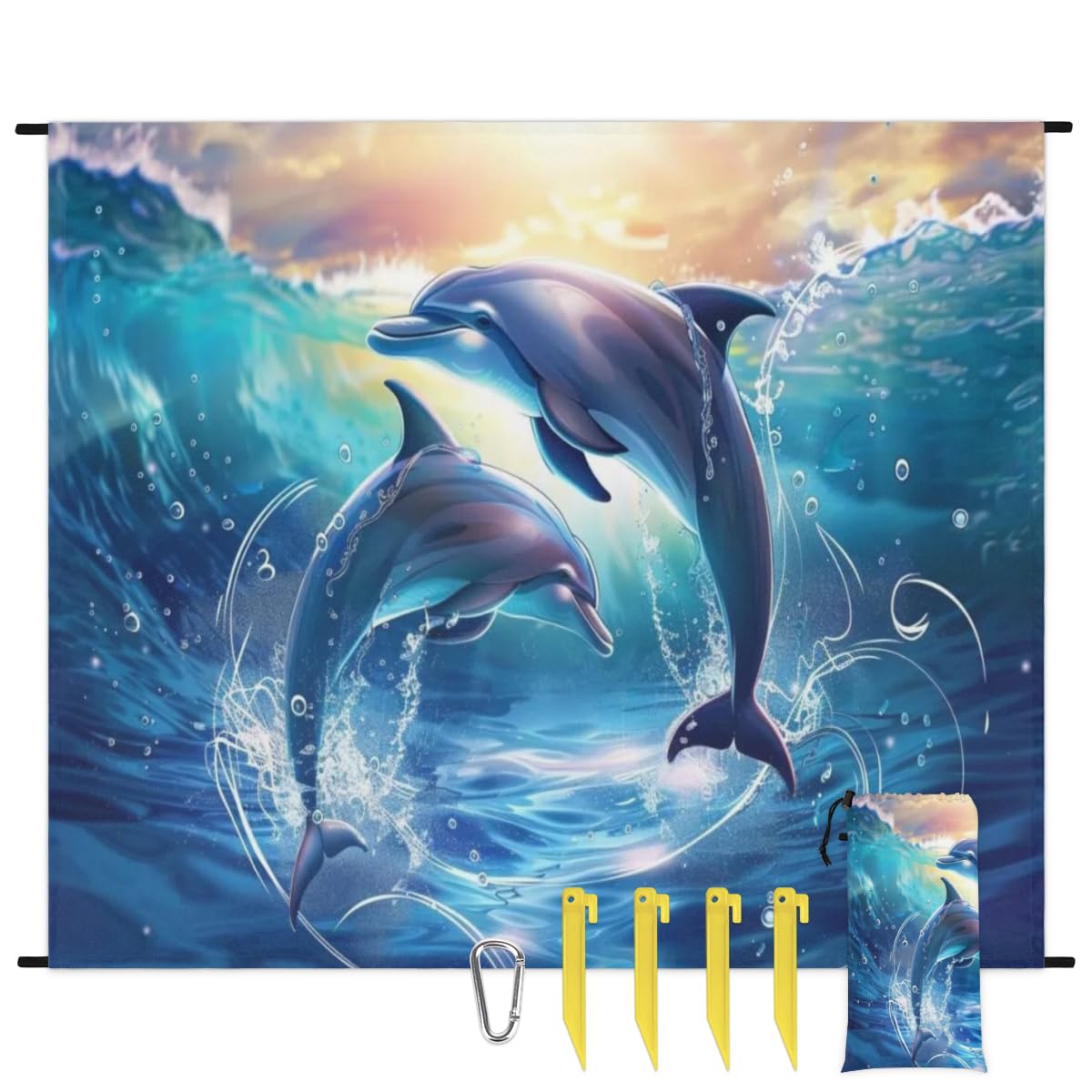 YPPAHHHH Ocean Dolphins Beach Blanket Waterproof Sandproof Sea Dolphins Extra Large Beach Mat Sand Free Quick Drying Lightweight Durable Outdoor Picnic Blanket for Travel, Camping, Hiking