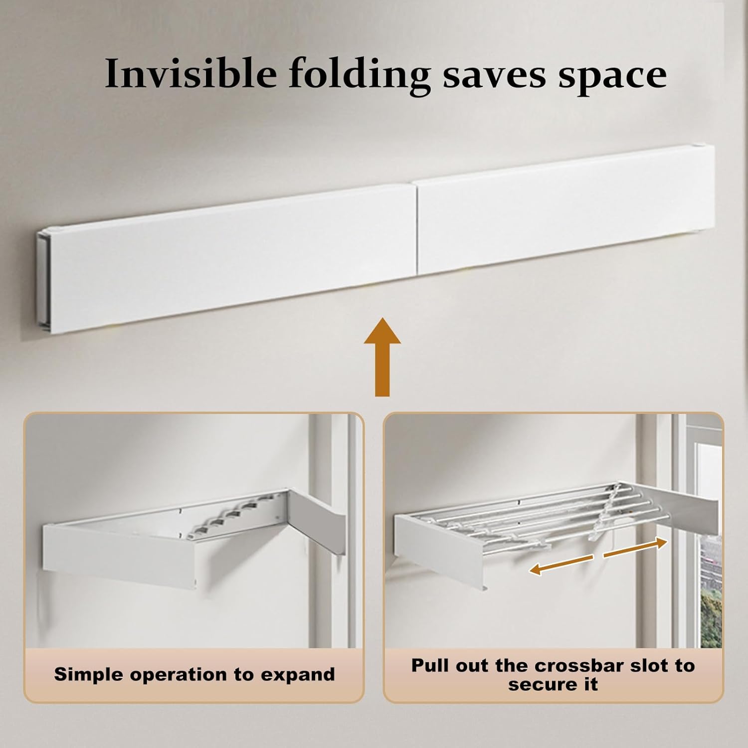 Wall Mounted Drying Rack，Retractable and Foldable Clothes Drying Rack on The Wall， 31.5" Long, 15.75" Wide, with 5 Aluminum Poles and Has A 60 lb Weight Capacity