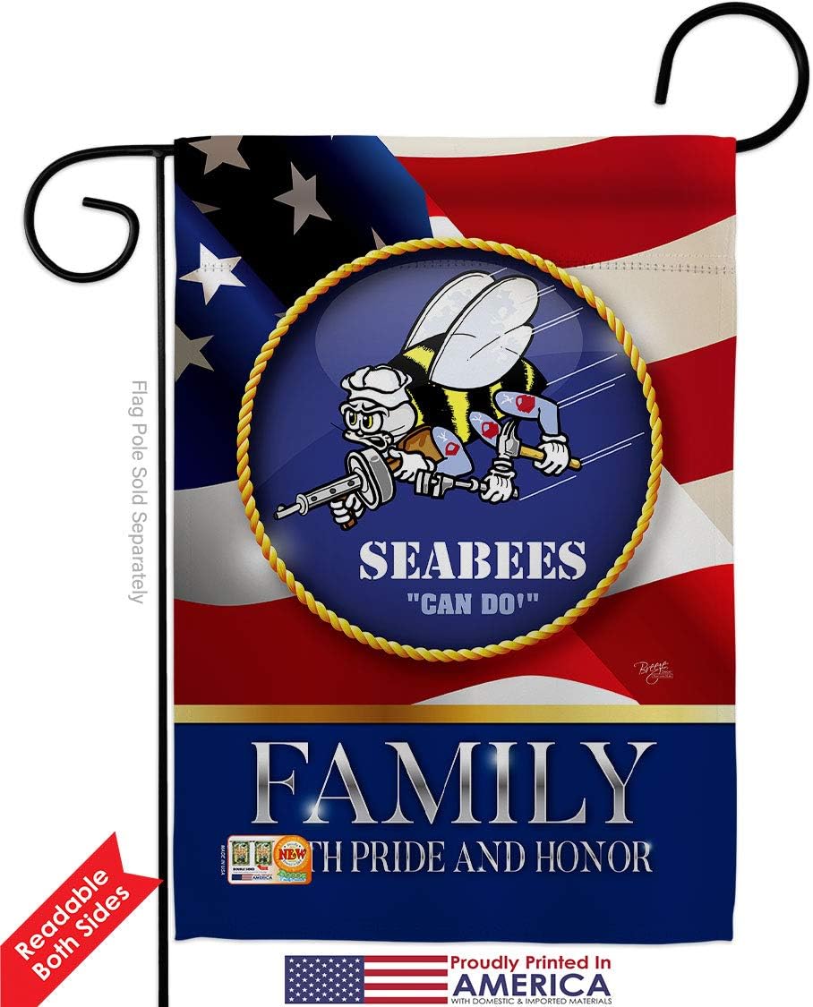 Navy US Seabees Family Honor Garden Flag Armed Forces USN Seabee United State American Military Veteran Retire Official Small Decorative Gift Yard House Banner Double-Sided Made In USA 13 X 18.5