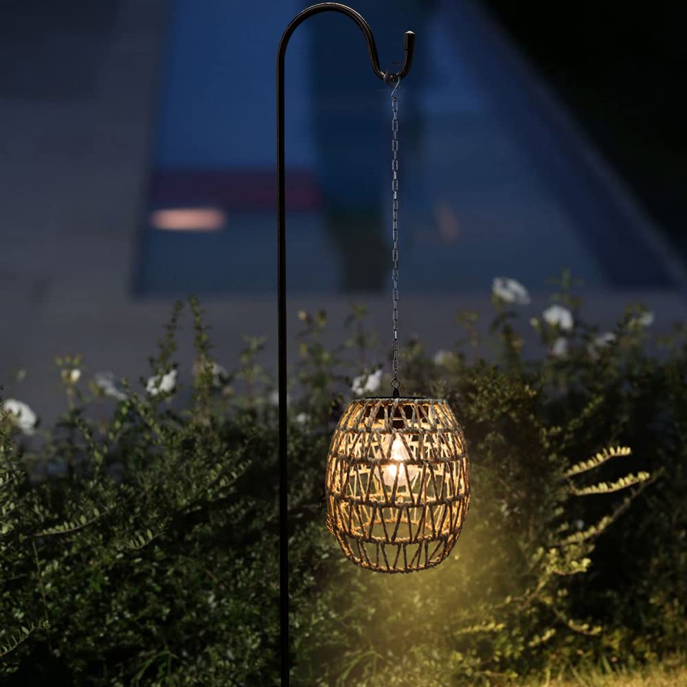 pearlstar Lampade solari da appendere per esterni, in rattan, con catena, lanterne per esterni, resistenti alle intemperie, decorazione boho per giardino, balcone, terrazza, cortile e tavolo