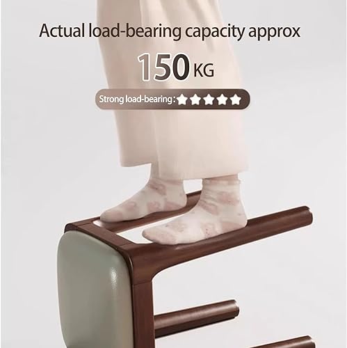 Miniatura 6 de Sillas de comedor de madera sin respaldo, sillas de cocina apilables, silla de comedor con cojín de piel sintética, silla cuadrada para sala de