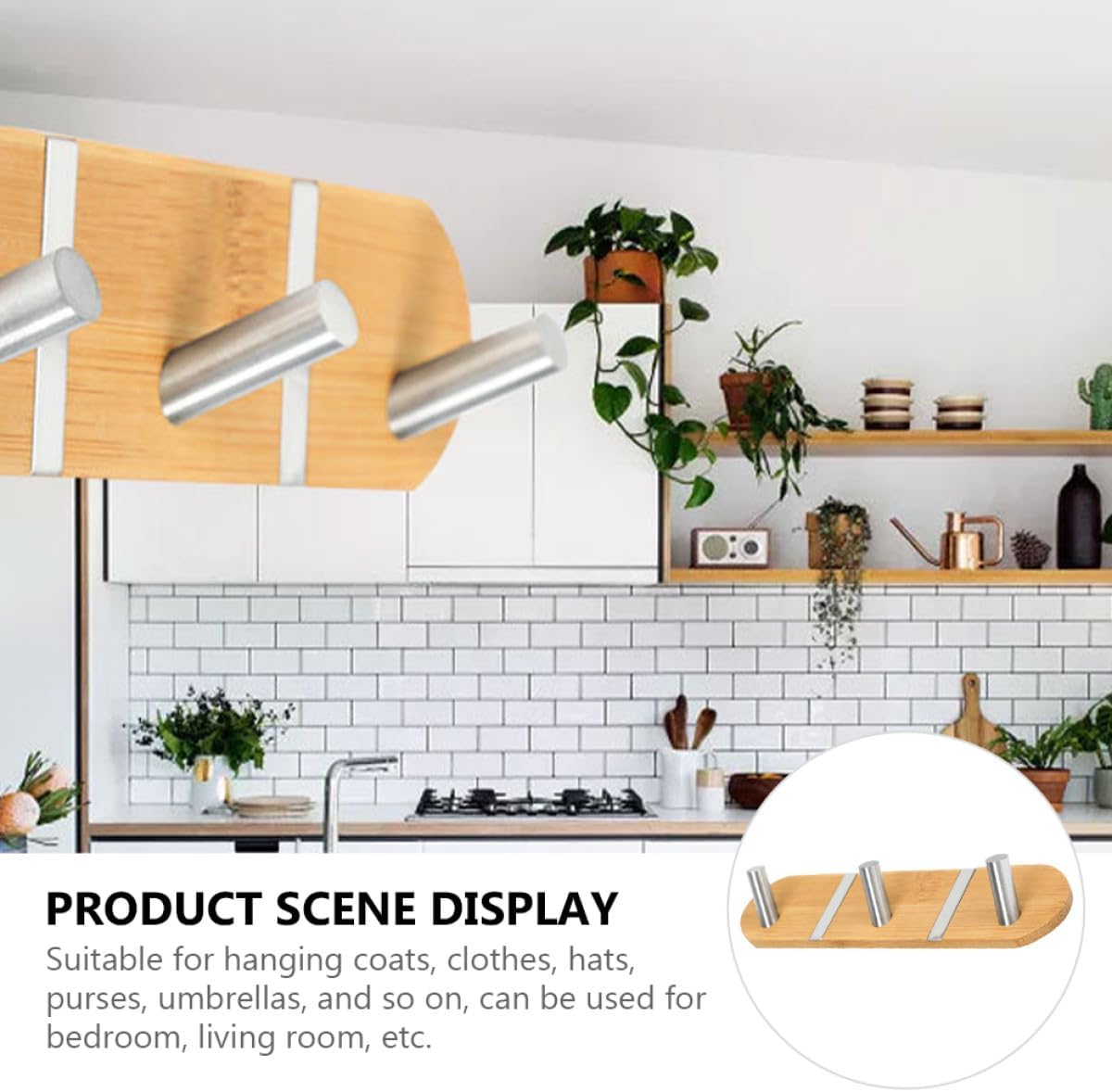 Gadpiparty Egg-Shaped Stainless Steel Wall-Mounted Hook Punch-Free Wooden Hanger Hook for Hats Bags and Bathroom Storage Space-Saving Coat for Home Organization