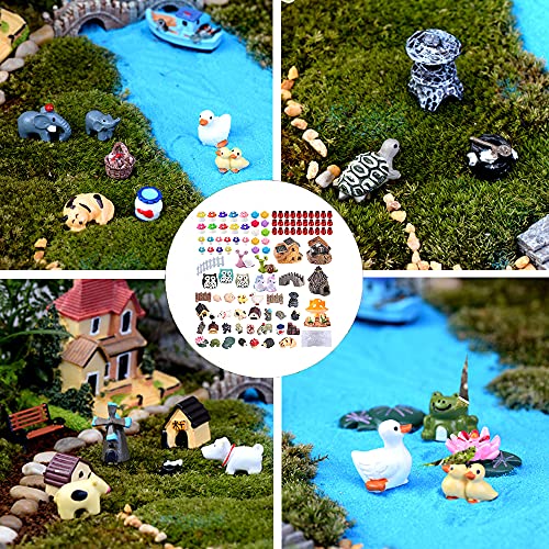 104 Pcs Miniature Fairy Garden Accessories, Including Fairy Garden Animals, Mini Garden Houses And Diy Fairy Garden Dollhouse Decoration,Miniature Figurines, Micro Landscape Ornaments, Garden Diy Kit #TOP5