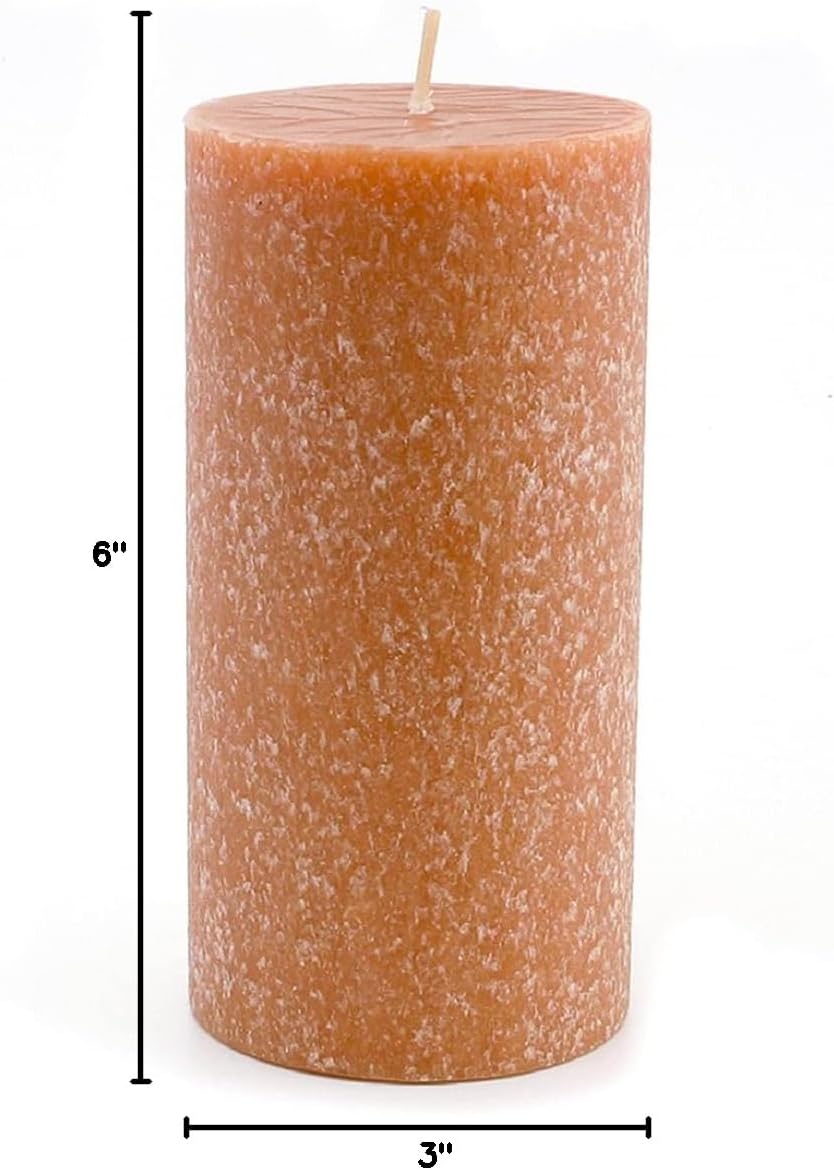 Root Candles Unscented Pillar Candles Beeswax Enhanced Textured Timberline™ Pillar Candle, 3 x 6-Inch, Rust (Pack of 4)