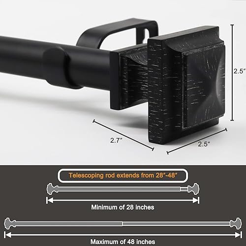 Miniatura 3 de QITERI Barra de cortina de 1 pulgada, barra de cortina de ventana individual con tratamiento decorativo de madera, remates cuadrados, grano de