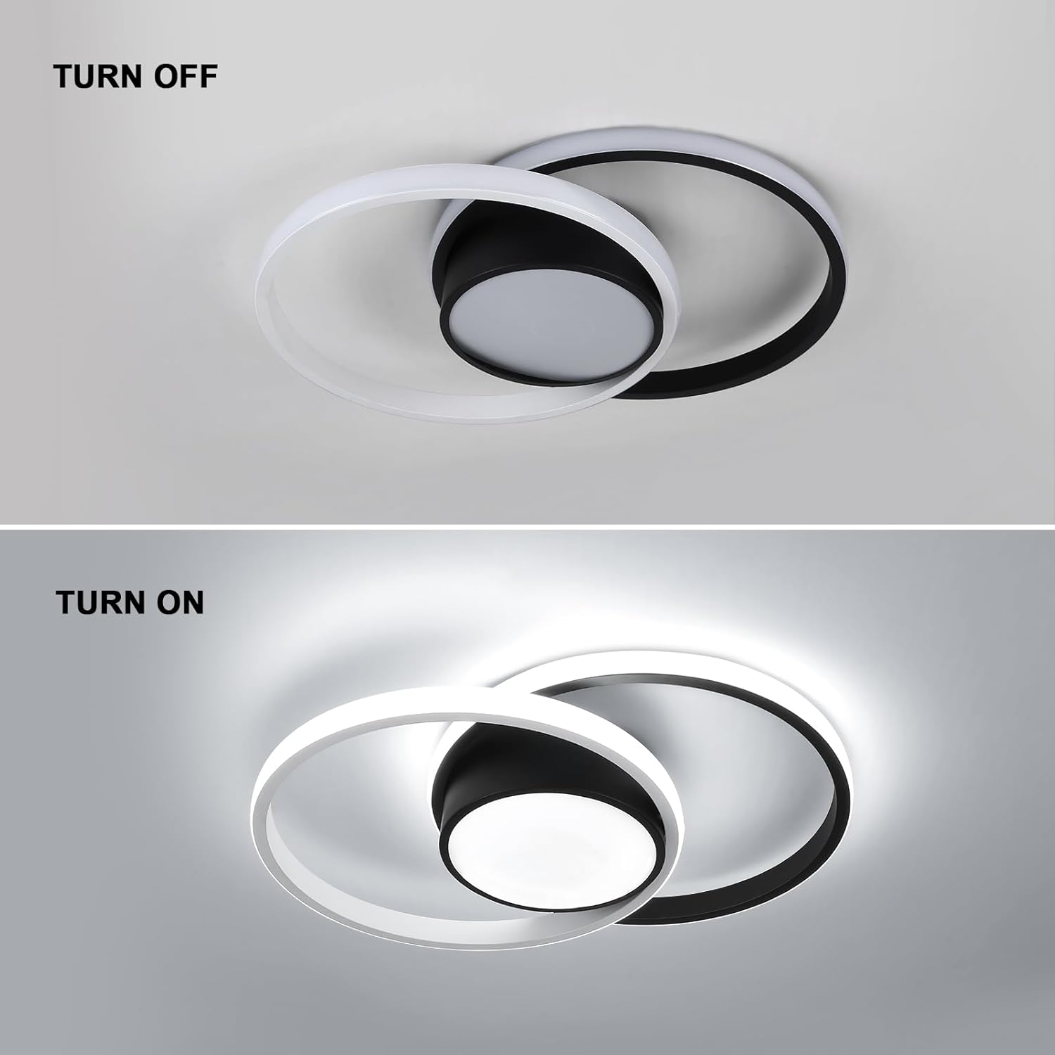 AUA LED Modern Ceiling Light, 39W Flush Mount Lights Fixture, 15.7 Inch Round 6500K Close to Ceiling Lighting for Bedroom, Kitchen, Hallway, Black and White