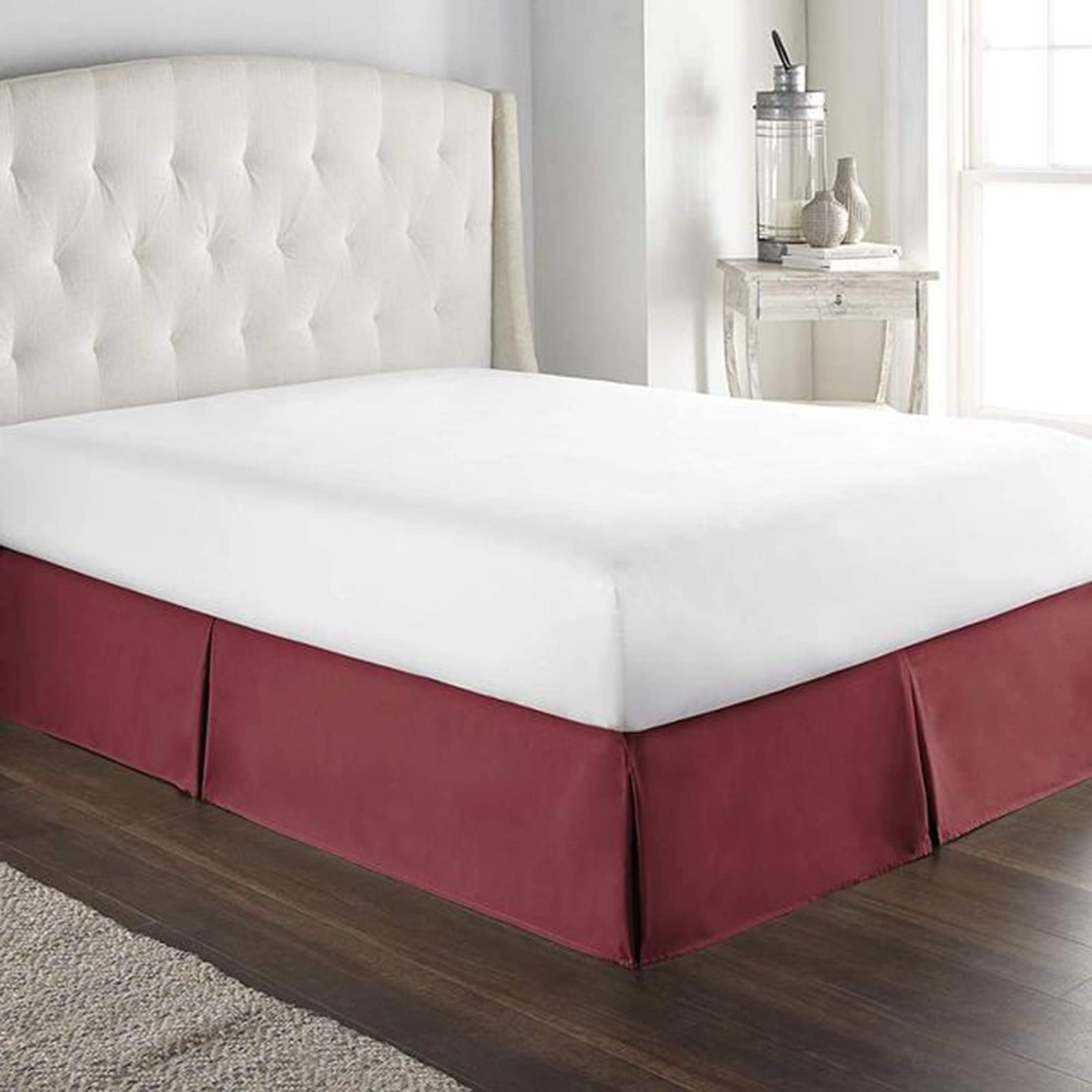 Box Pleated Base Valance Sheets Bedskirt Double Single Queen King Wrap Around Style Bed Skirt Ruffled Cover Wrap Valance Sheet,Burgundy,150 * 200+35cm