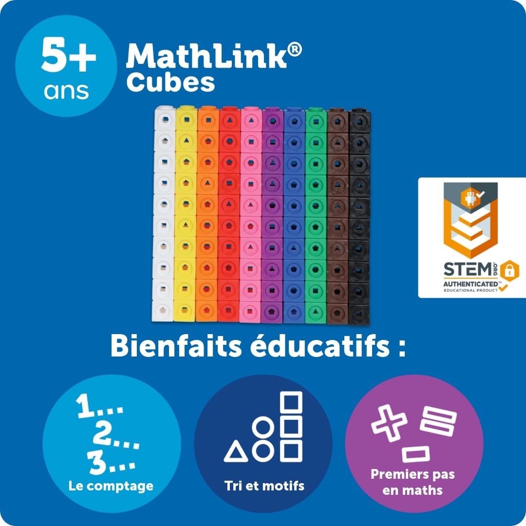 Learning Resources MATHLINK® CUBES-100, Cubes emboîtables pour activités mathématiques, Jeu éducatif STEM, comptage, dès 5 Ans