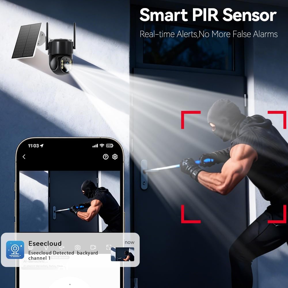 Solar Security Cameras Wireless Outdoor, 5G&2.4GHz Cameras for Home Security, 2K Solar Outdoor Camera, Color Night Vision, AI Human Detection, 2-Way Talk, Siren Alarms (Two) - Image 6