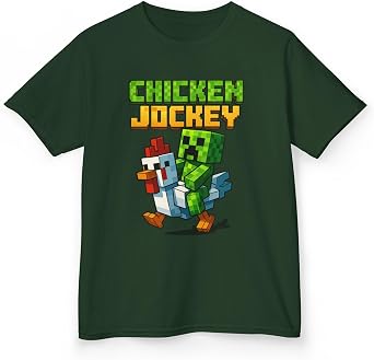 Chicken Jockey Zombie Shirt for Kids Funny Pixel Gamer Tee with Creeper Riding Chicken Youth Gaming T-Shirt