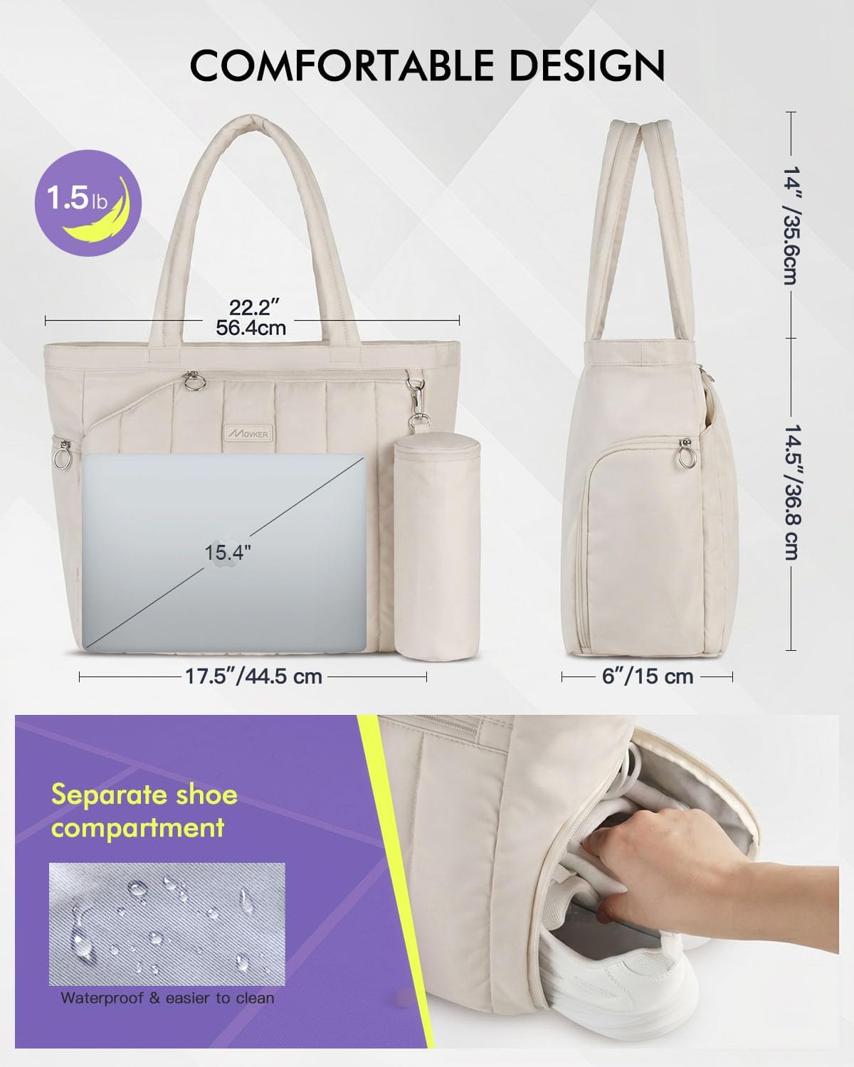 Quilted Tennis Tote Bag for Women Gym Duffle Bag with Shoe Compartment & Wet Pocket Fits 2-4 Rackets and 15.6" Laptop Overnight Weekend Sports Bag with Fence Hook(Large size)
