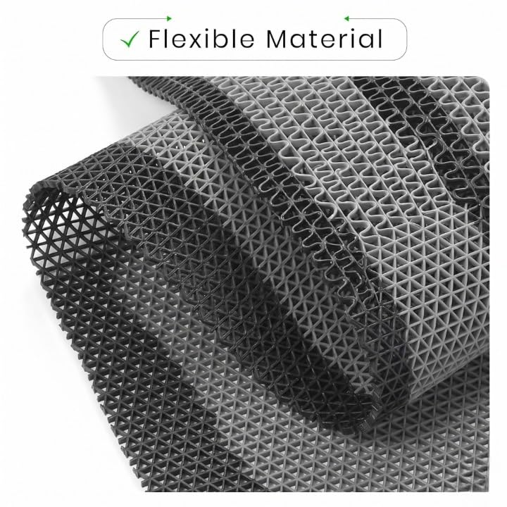Image of TIB Anti Skid Waterproof PVC Rubber Mat for Bathroom, Floor, Swimming Pool, Shower, Entrance & Rainy Areas | Multipurpose Dual Colour Floor Mat,2x7 Feet,Black & Grey