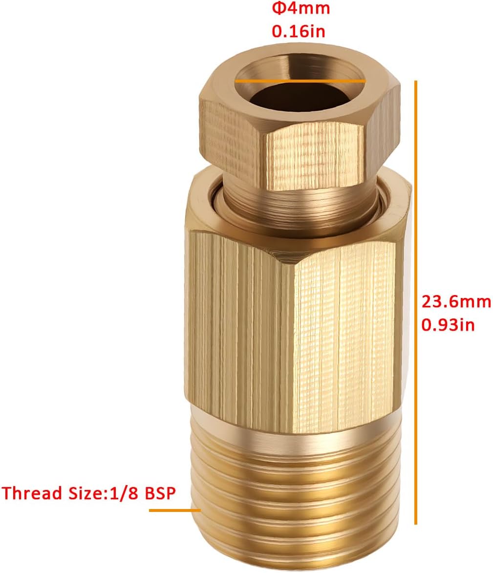 6Pcs Brass Compression Fitting 4mm Tube OD x 1/8 BSP Male Connector for Air Oil Water Pipe