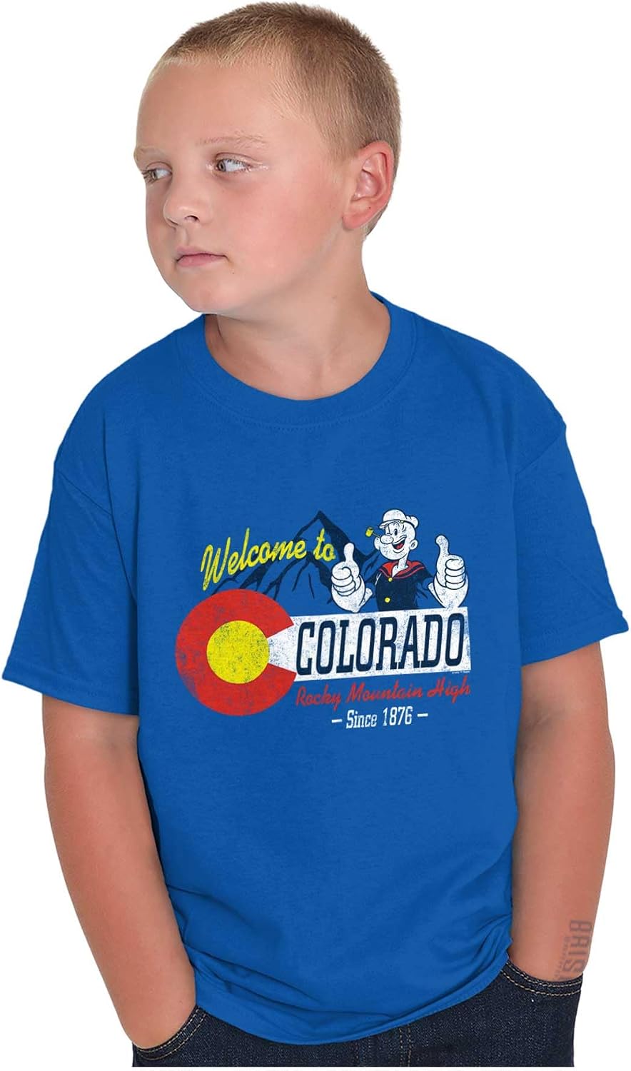 Brisco Brands Popeye Cartoon American States Crewneck T Shirts Boy Girl