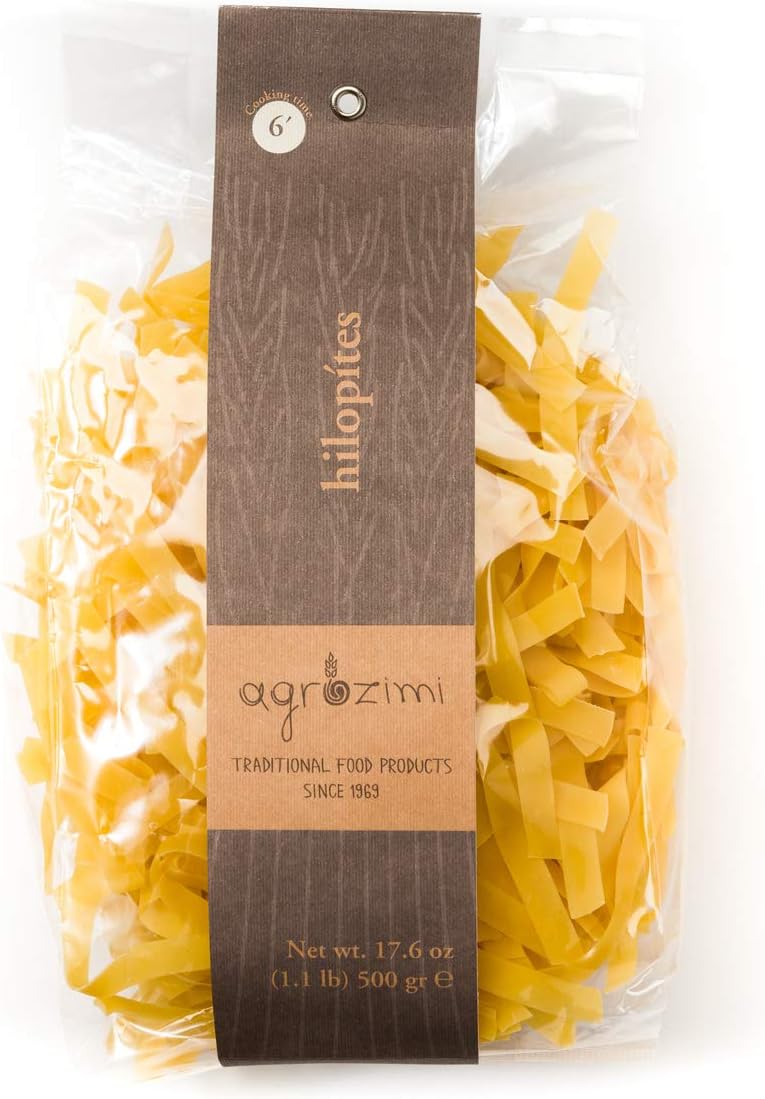 Agrozimi Hilopites: Greek Fettucine (17.6 Ounces) - Premium Durum Wheat Semolina - Bronze Die-Cut, Air-Dried Perfection