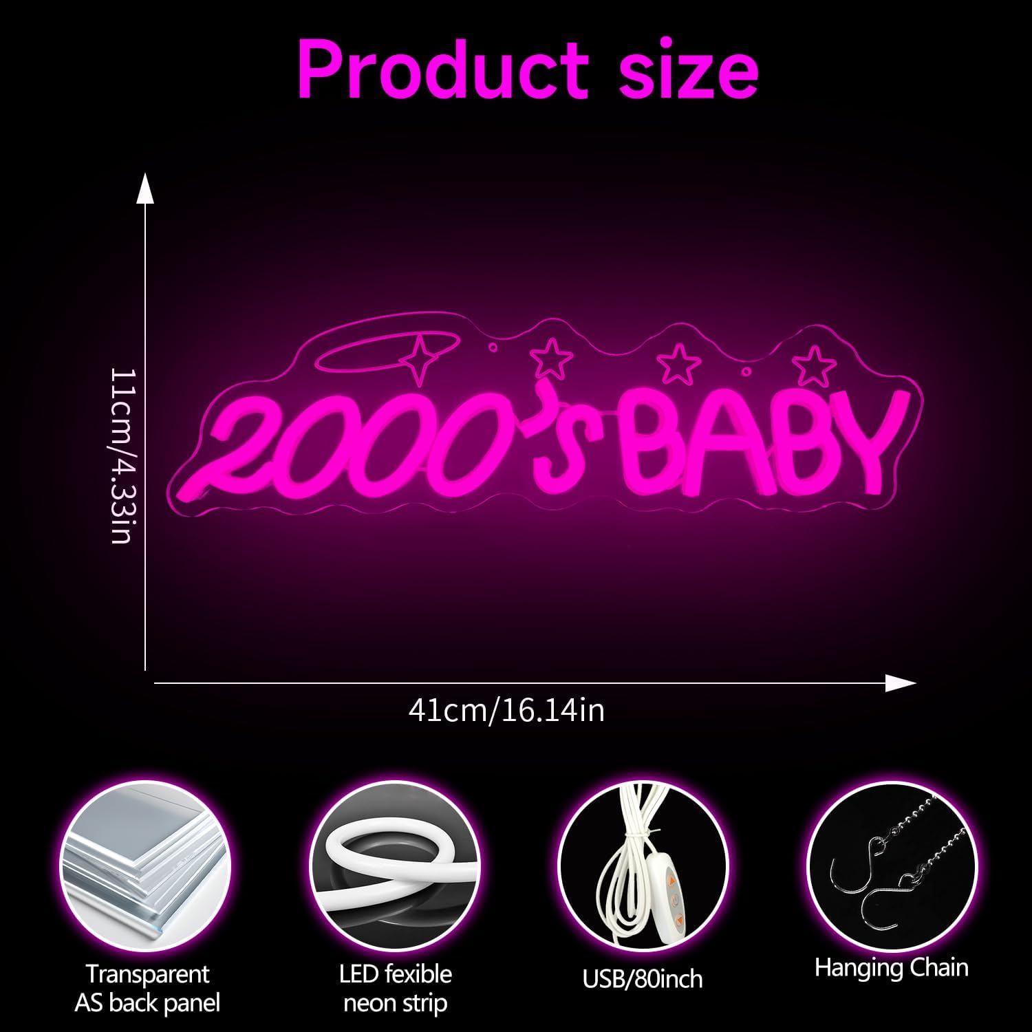 2000s Baby Neon Sign for Wall Decor 2000s Party Decorations Y2k Led Sign Dimmable Neon Light Up Sign for Y2k Party Decorations Birthday Backdrop Photography