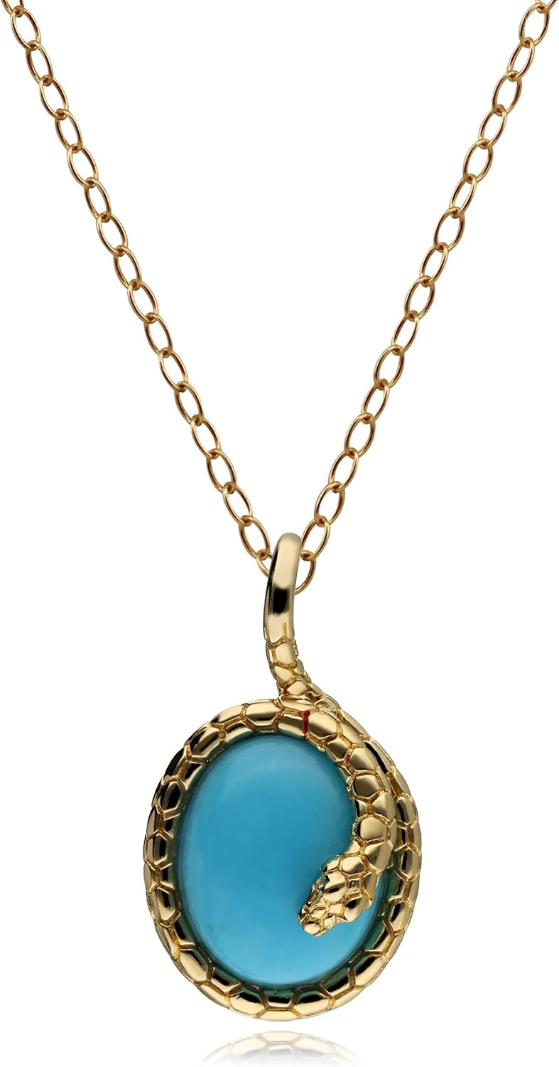 Gemondo USA 925 Sterling Silver Yellow Gold Plated Oval Turquoise Winding Snake Pendant