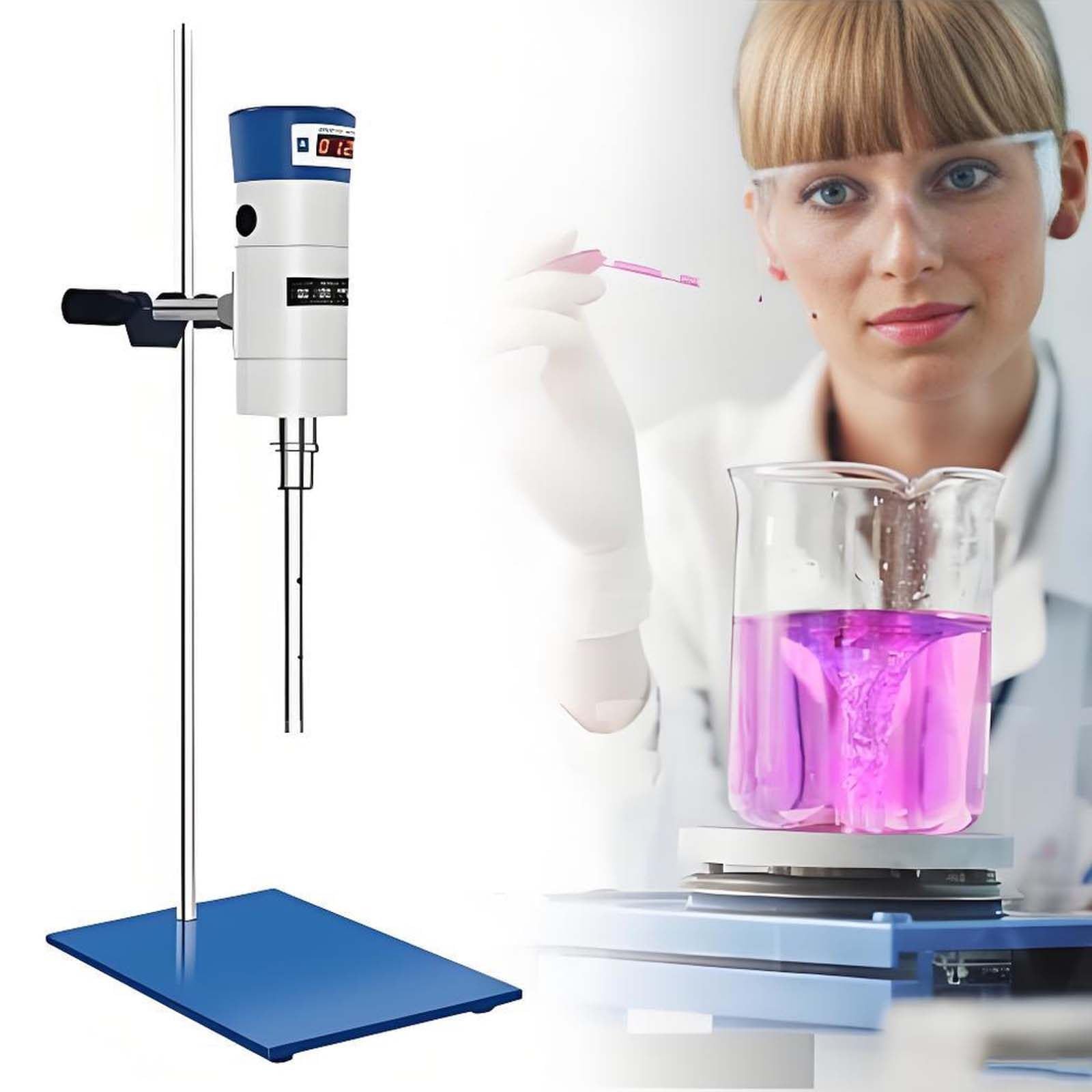 GUTYGIO High-Efficiencys Dispersion Machine,Ultrasonic Homogenizer for Liquid Emulsification, 2 Work Heads, 280W/510W Homogenize Dispersion Machine, 300-23000r/min Speed Range FJ200-DSH