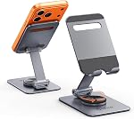 ORICO Aluminum Phone Stand for Desk, Adjustable Metal Phone Holder with Stable Support and Smooth 360° Rotation for Smartphones up to 6.9 Inches – Gray (PS2)