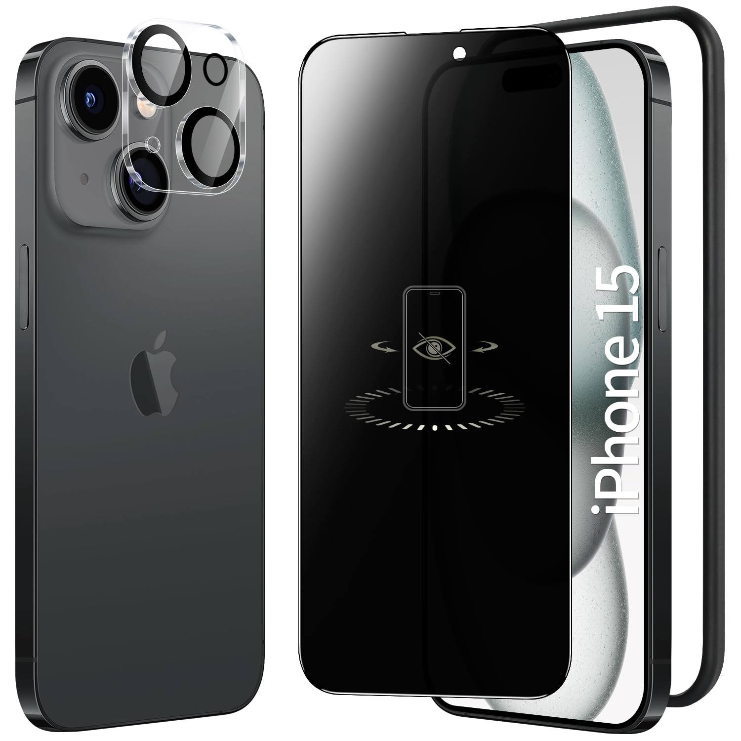 iPhone15 128GB ブラック　覗き見防止フィルム　カメラフィルム付き Amazon | 対応 iPhone 15 覗き見防止 ガラスフィルム + 対応 iPhone 15