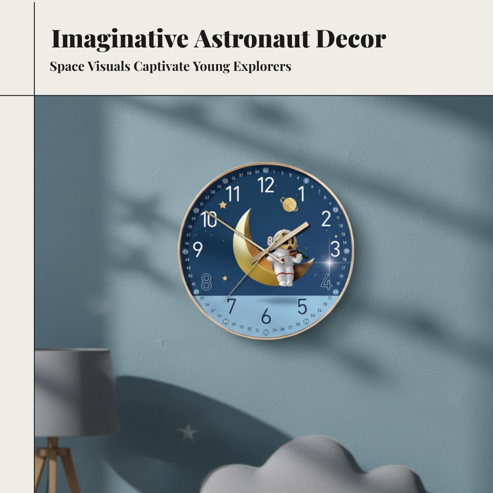 F Fityle Orologio da Parete Senza ticchettio Silenzioso 8" per cameretta dei Bambini, Astronauta Luna