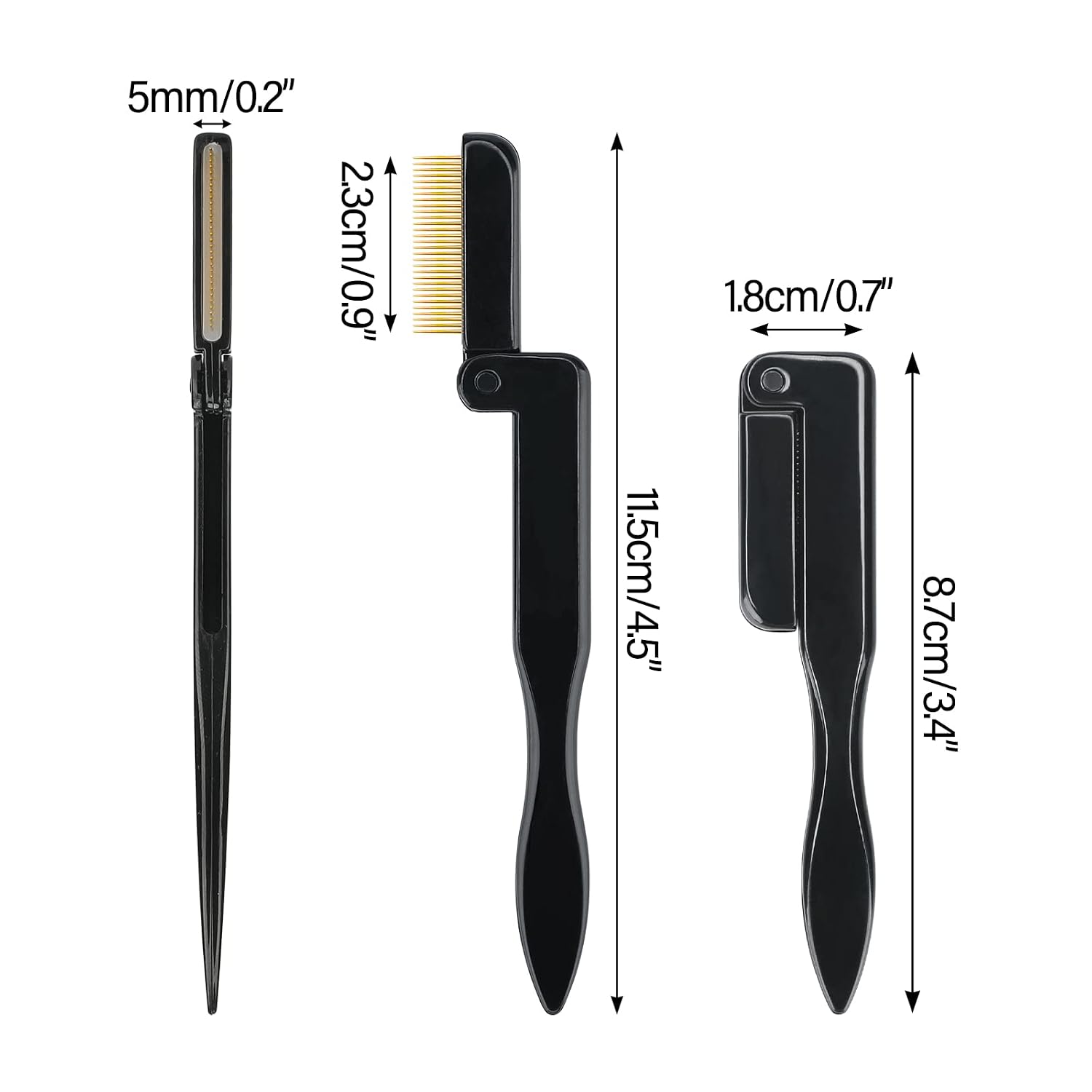 2PCS Folding Eyelash Comb,Eyebrow Comb Metal Teeth, Professional Tool for Define Lash & Brow (Black)