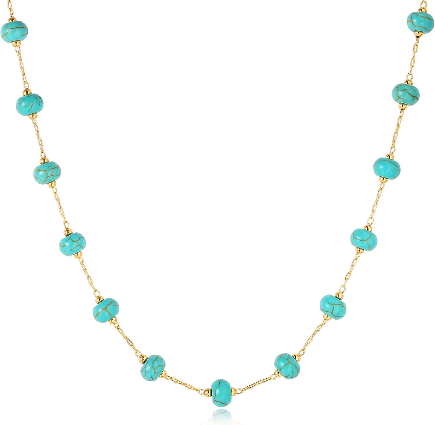 Dremmy Studios Beaded Choker Necklaces for Women - 14K Gold Plated Irregular Stones Turquoise Pendant Beaded Charm Dainty Boho Handmade Turquoise Jewelry - Image 6