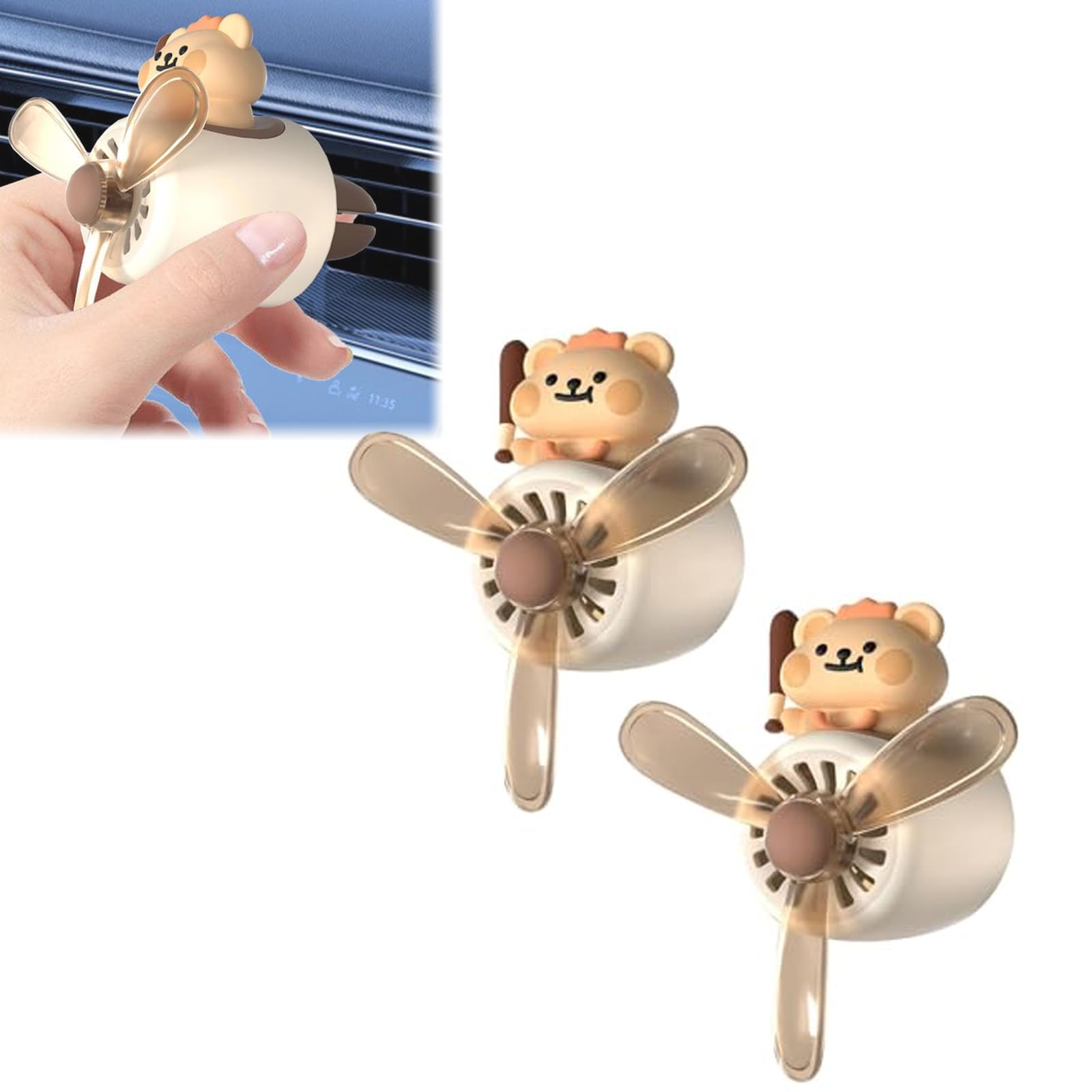 Deodoranti per auto a forma di anatra, con clip per bocchetta dell'aria, con clip per bocchetta dell'aria, decorazione rotante per diffusore per auto, con 2 confezioni di compresse di ricambio (beige