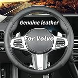 Custom-Fit for Volvo Steering Wheel Cover, Genuine Leather Steering Wheel Cover, Non-Slip, Breathable, for Volvo Accessories (Black (Black line), for Volvo)